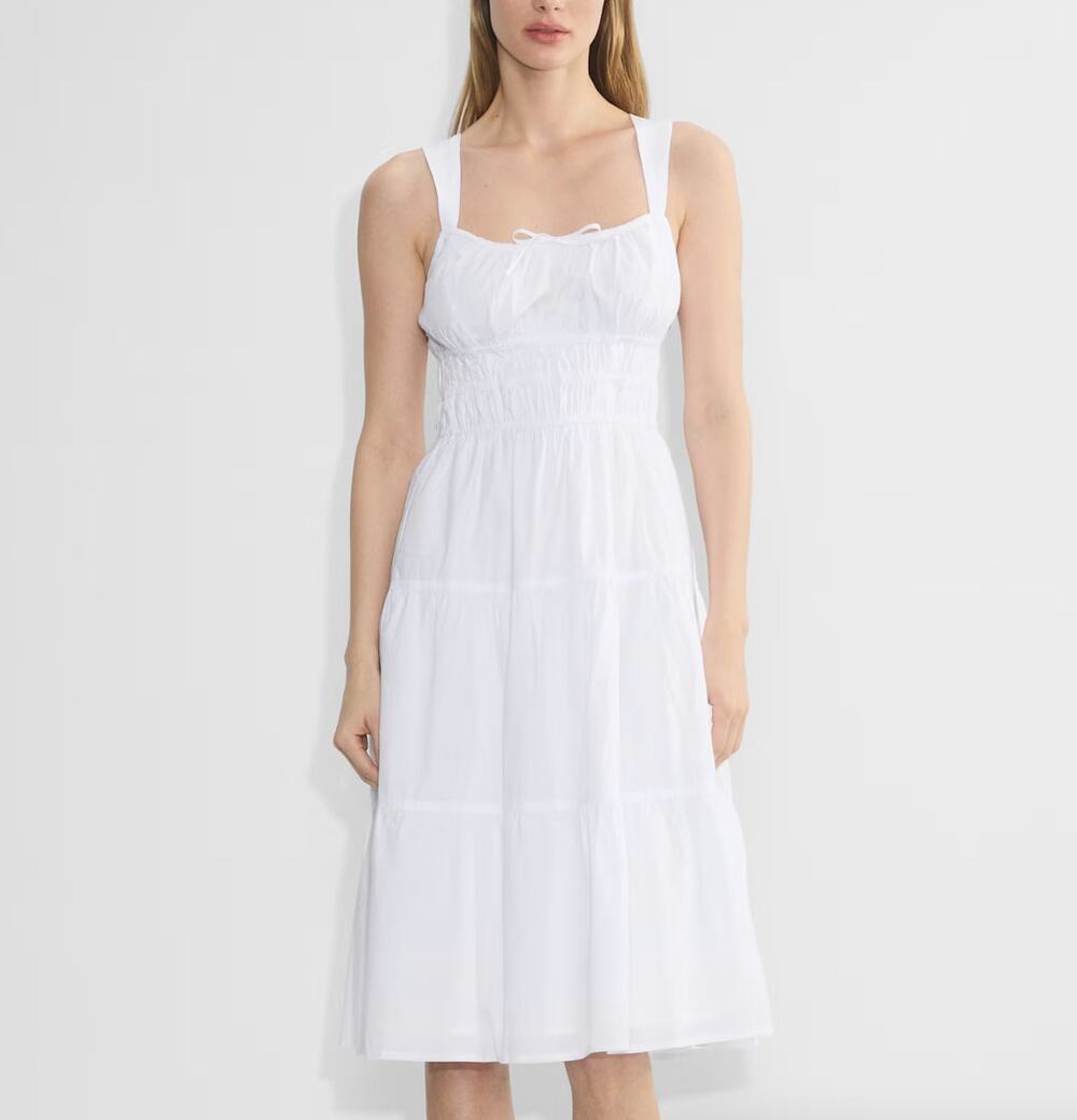 Aritzia Sunday Best Martine Cotton Poplin White Tiered Midi Dress NWT Size XS